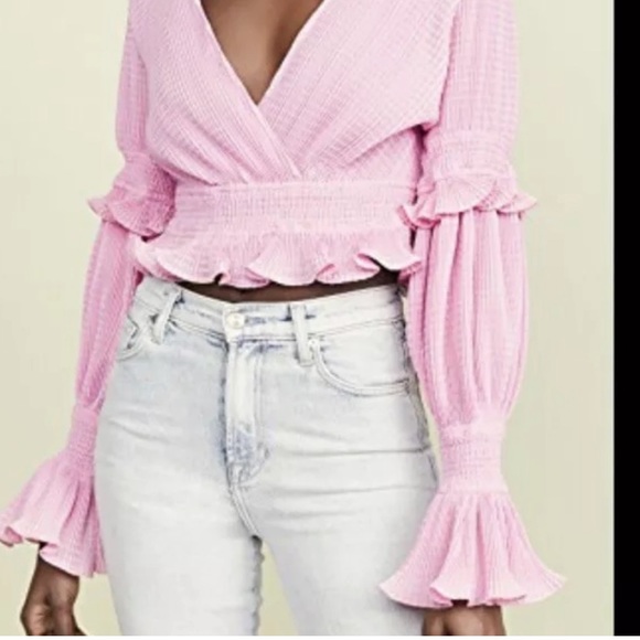 NWT KEEPSAKE THE LABEL PINK RUFFLE CROP FAUX WRAP TOP SIZE L - Picture 7 of 16